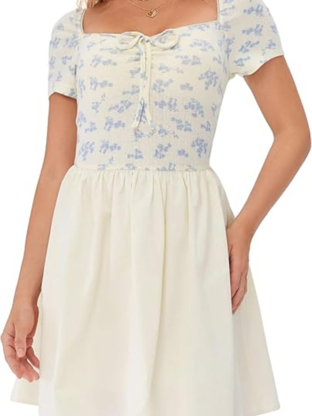 Cider Cream Mini Dress with Light Blue Floral Print